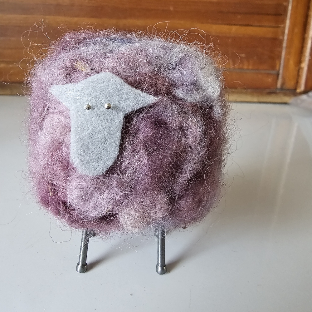 Handmade Lavender Purple Shetland Wool Sheep Figurine New